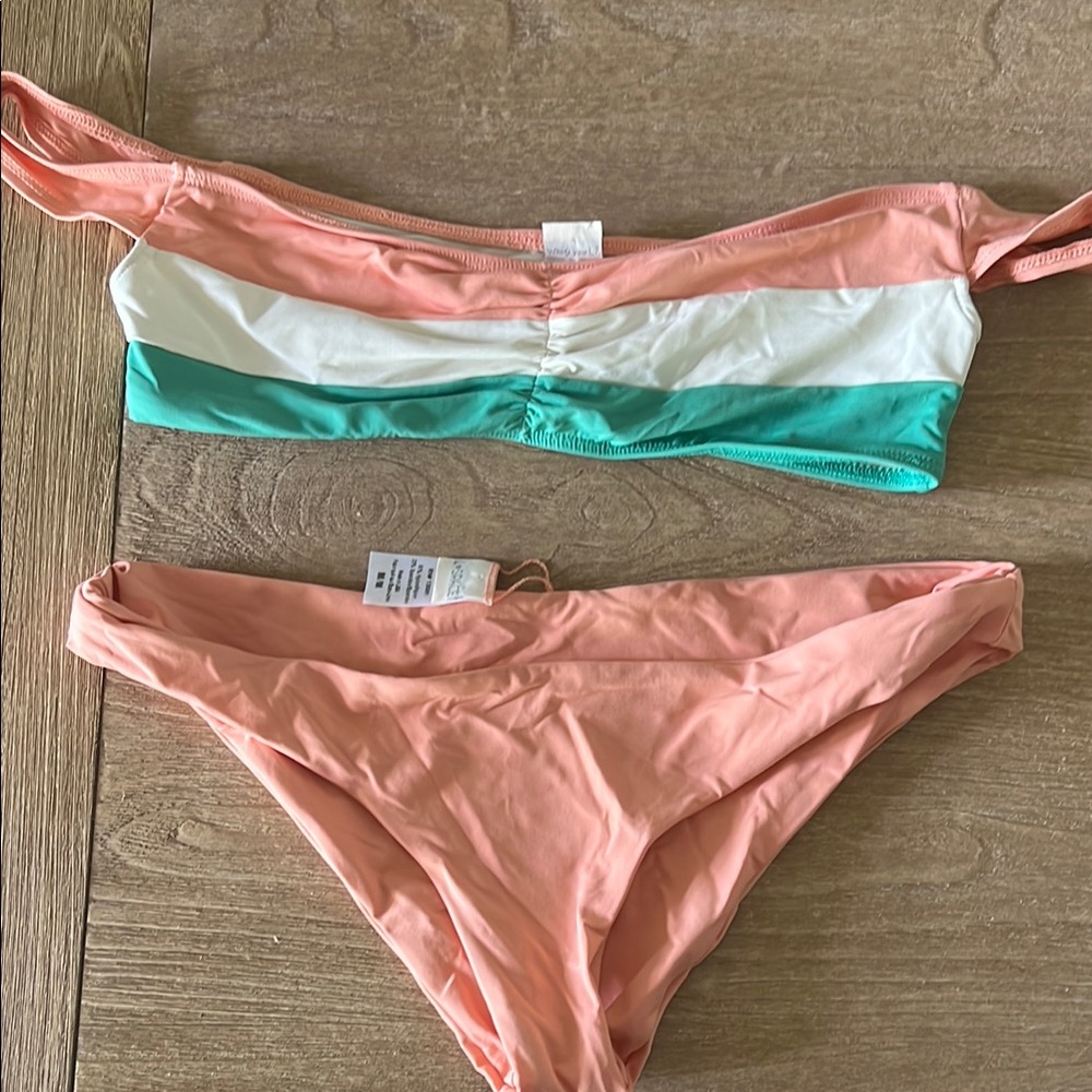 L*Space Pink and Green Bikini Set with Color-Block Design